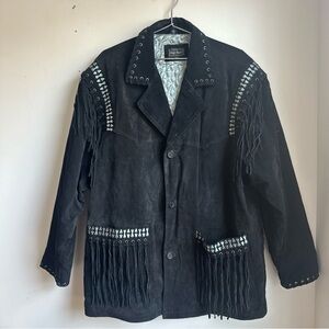 Vintage High Noon Suede Leather Black Fringe Western Cowboy Jacket